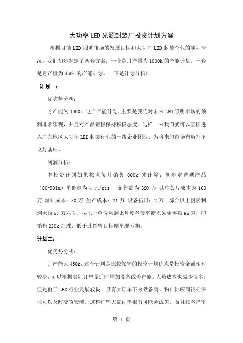 LED光源封装厂投资计划方案共3页word资料