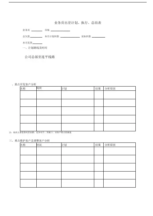 业务员出差计划表