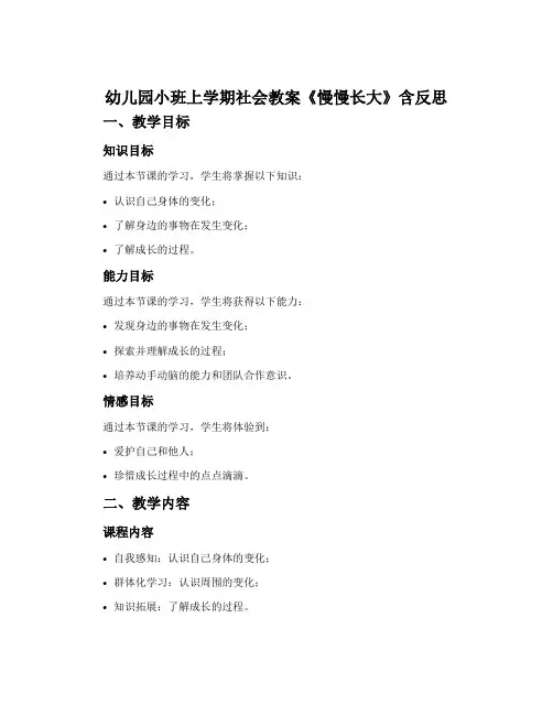 幼儿园小班上学期社会教案《慢慢长大》含反思