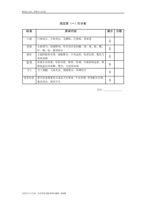 最新菜品评分表格
