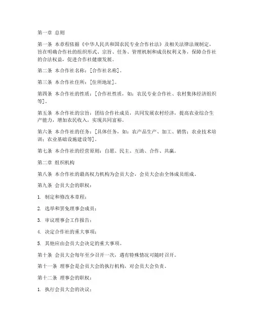 专业合作社章程模板