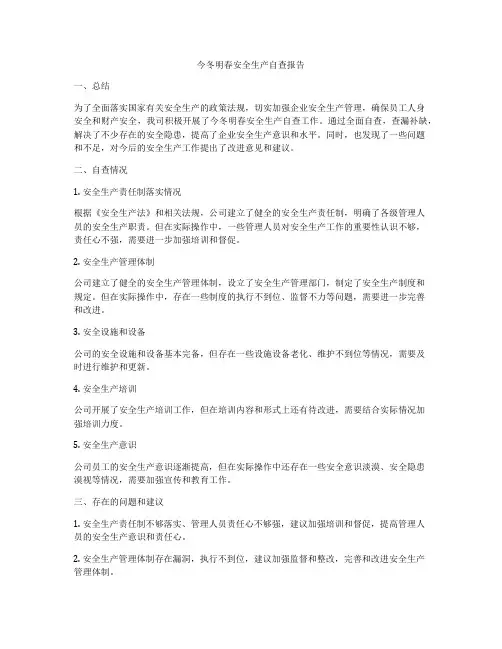 今冬明春安全生产自查报告