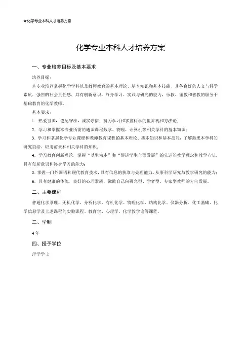 化学专业本科人才培养方案