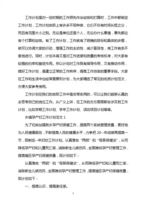 乡镇孕产妇工作计划范文5篇word版