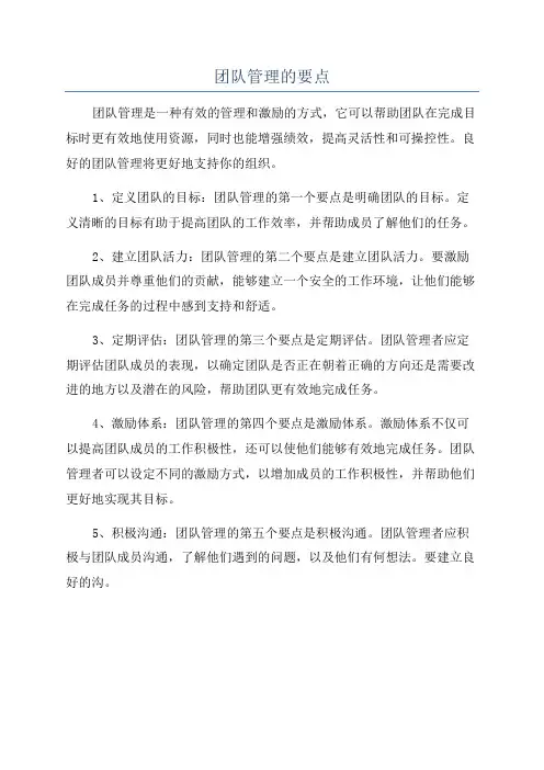 团队管理的要点