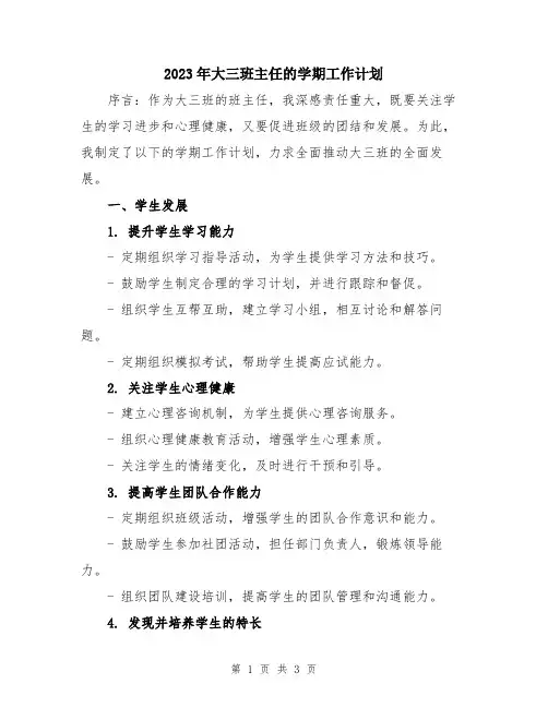 2023年大三班主任的学期工作计划