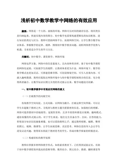 浅析初中数学教学中网络的有效应用