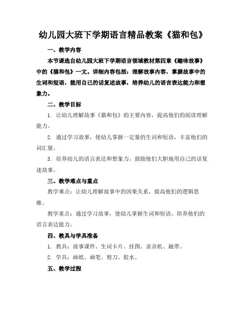 幼儿园大班下学期语言精品教案《猫和包》