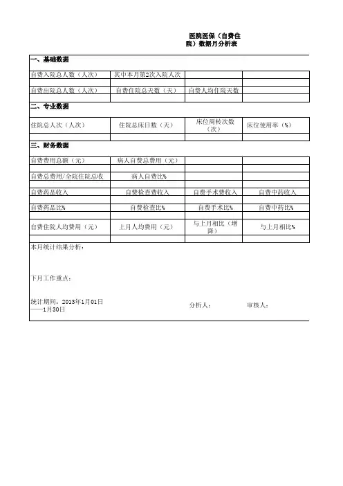 医院医保数据分析表(月表)
