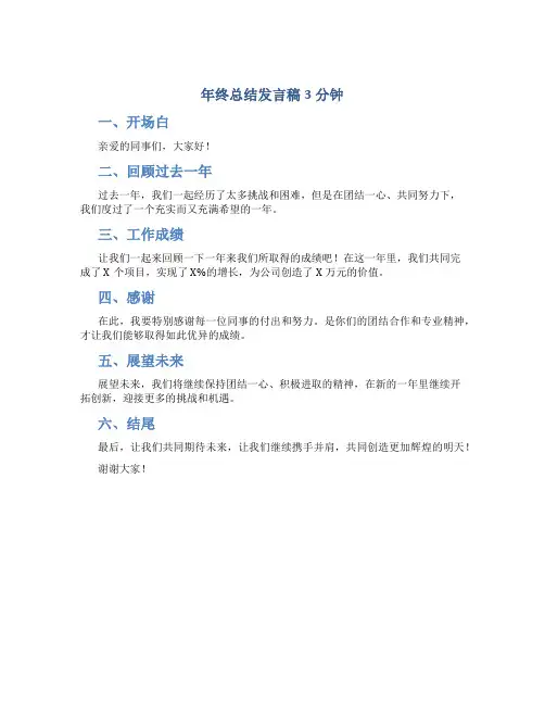 年终总结发言稿3分钟