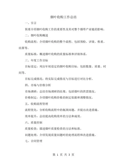 烟叶收购工作总结