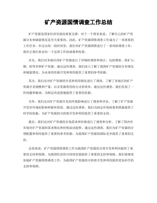 矿产资源国情调查工作总结
