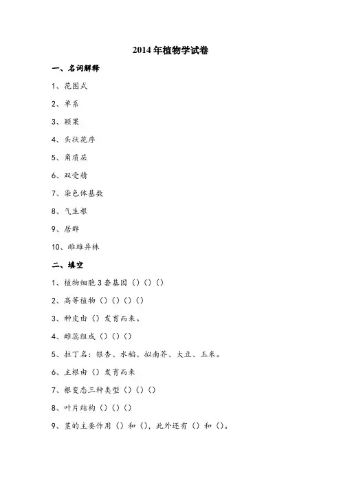 2014年植物研究所植物学真题