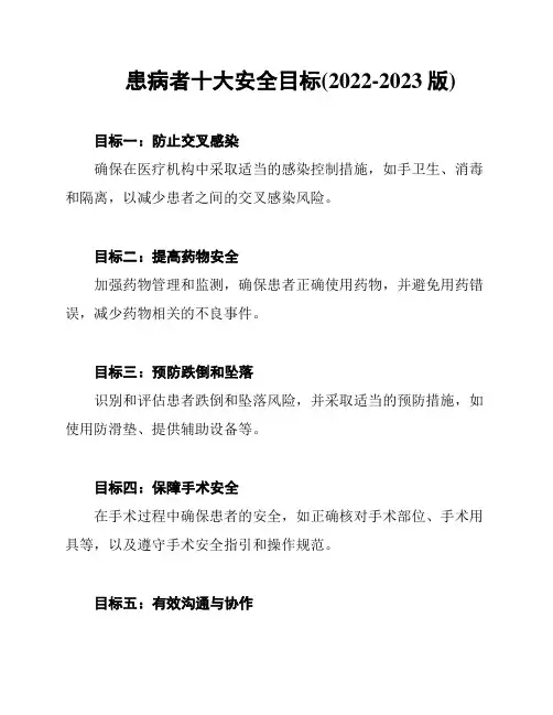 患病者十大安全目标(2022-2023版)