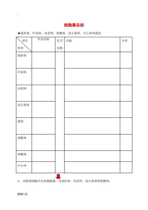 高中生物 细胞器总结 新人教版必修1