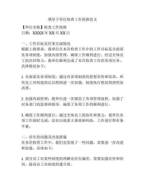 领导下单位检查工作简报范文