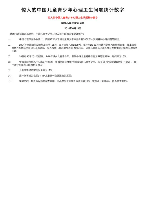 惊人的中国儿童青少年心理卫生问题统计数字