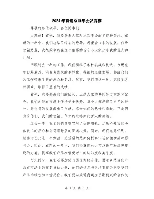 2024年营销总监年会发言稿