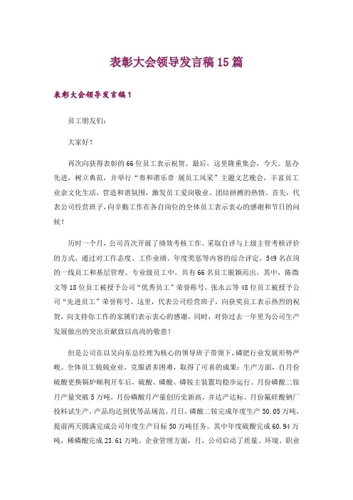 表彰大会领导发言稿15篇
