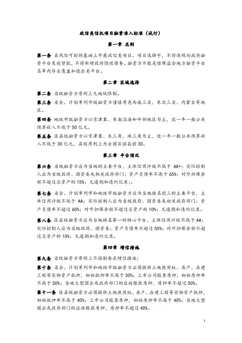 政信类信托项目融资准入标准(试行)