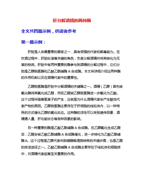 肝分解酒精的两种酶