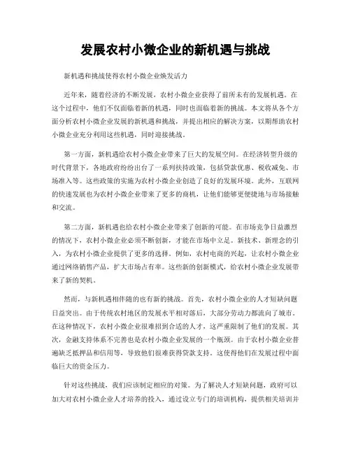 发展农村小微企业的新机遇与挑战