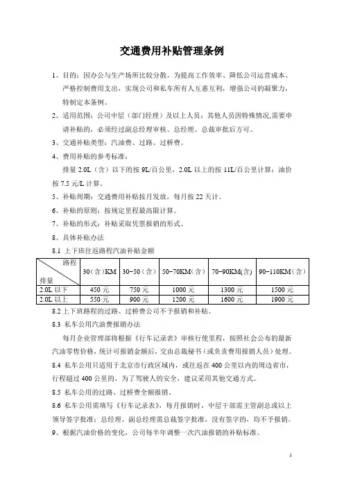 车辆汽油费用补贴管理条例