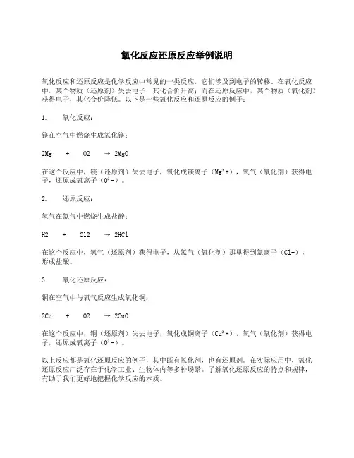 氧化反应还原反应举例说明