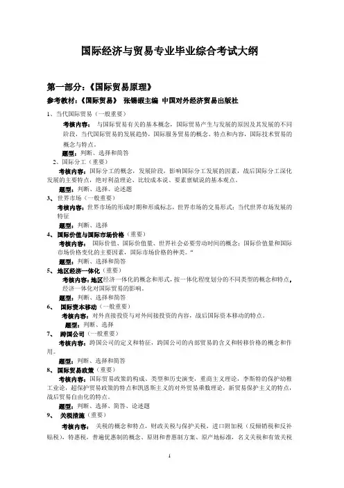 国际经济与贸易专业毕业综合考试大纲