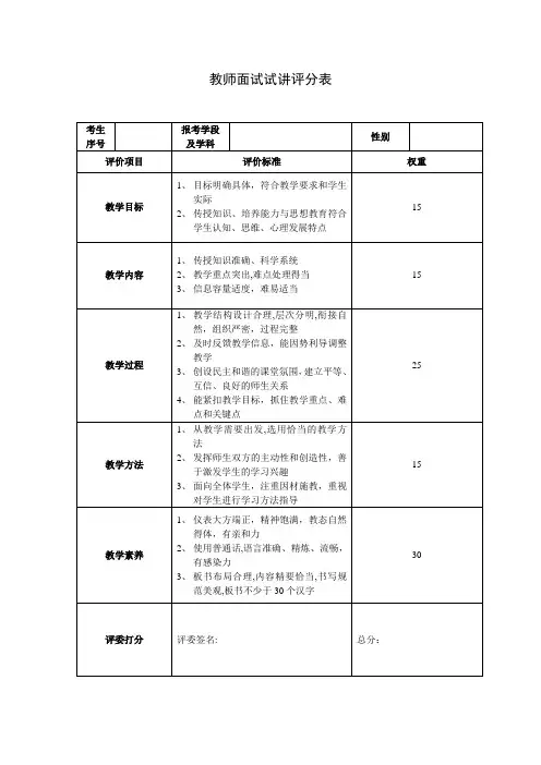 教师试讲评分表