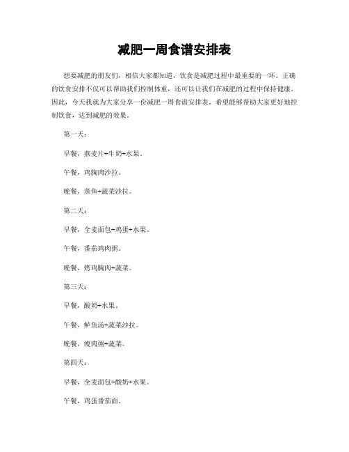 减肥一周食谱安排表