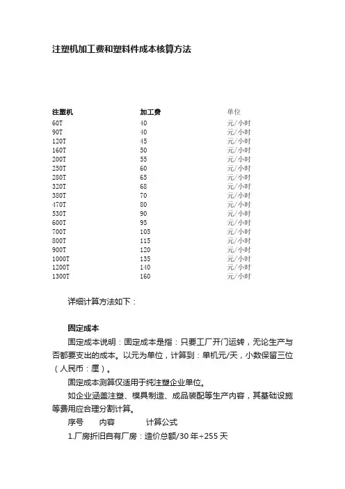 注塑机加工费和塑料件成本核算方法