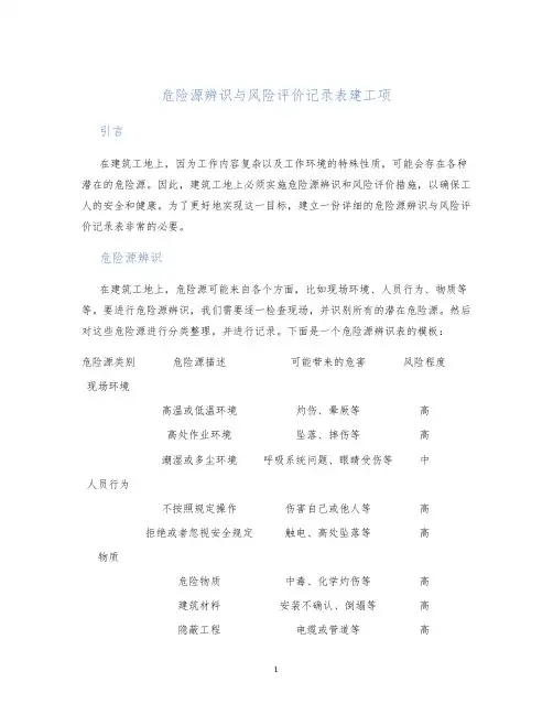 危险源辨识与风险评价记录表建工项