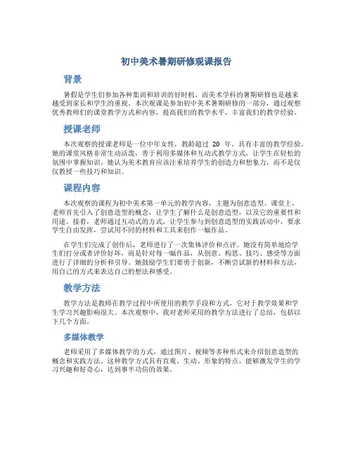 初中美术暑期研修观课报告