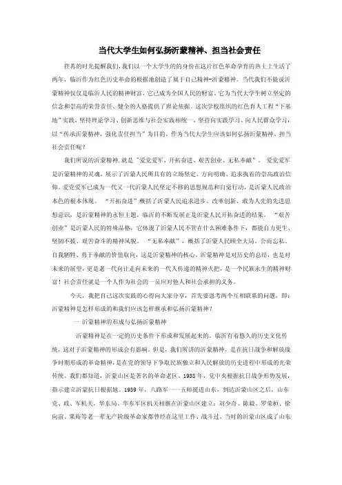 弘扬沂蒙精神实践报告【精选文档】