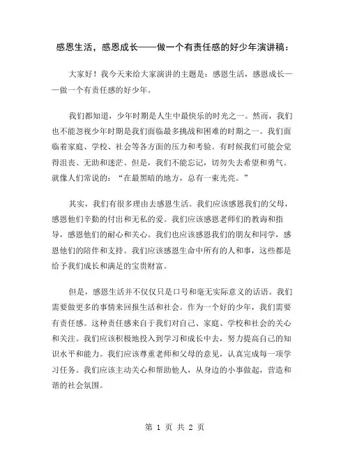 感恩生活,感恩成长——做一个有责任感的好少年演讲稿