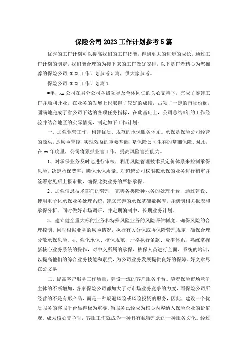 保险公司2023工作计划参考5篇