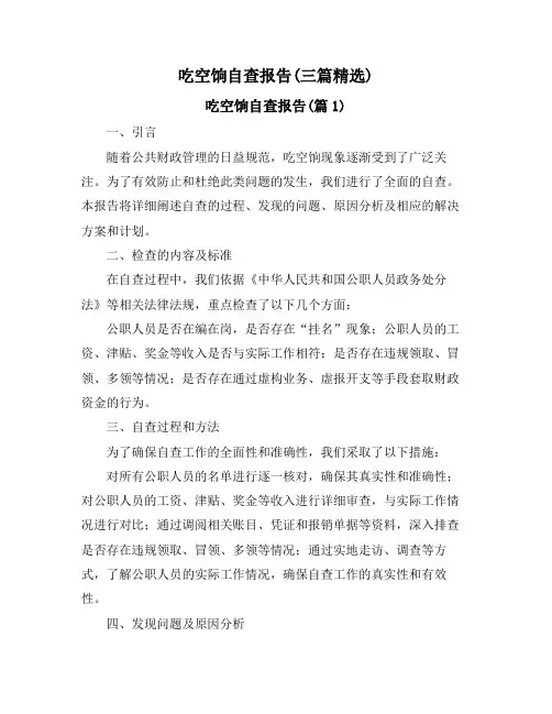吃空饷自查报告(三篇精选)