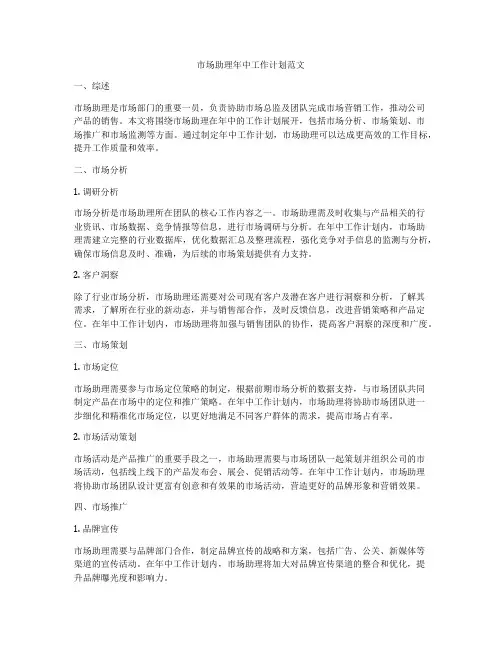 市场助理年中工作计划范文