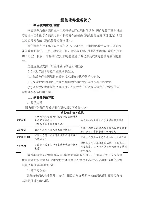 绿色债券业务简介
