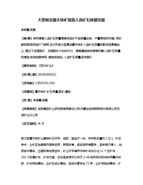 大型复杂露天铁矿提高入选矿石质量实践