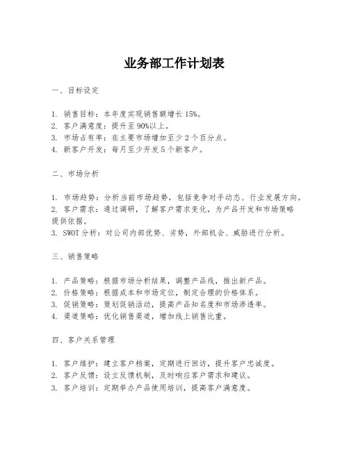 业务部工作计划表
