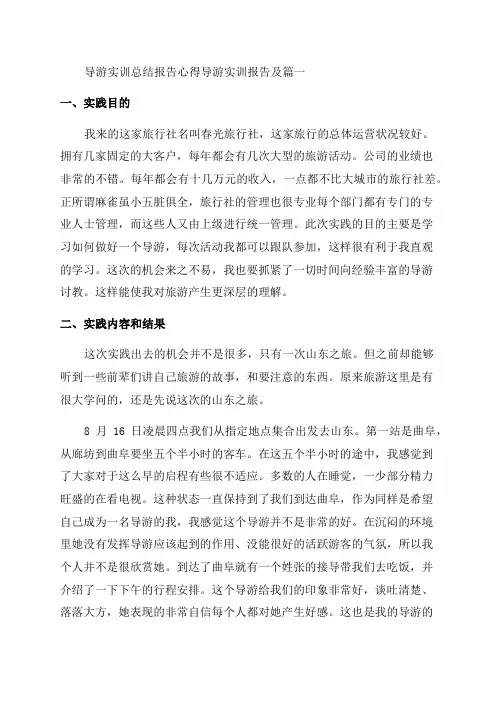 2023年导游实训总结报告心得导游实训报告及(汇总9篇)