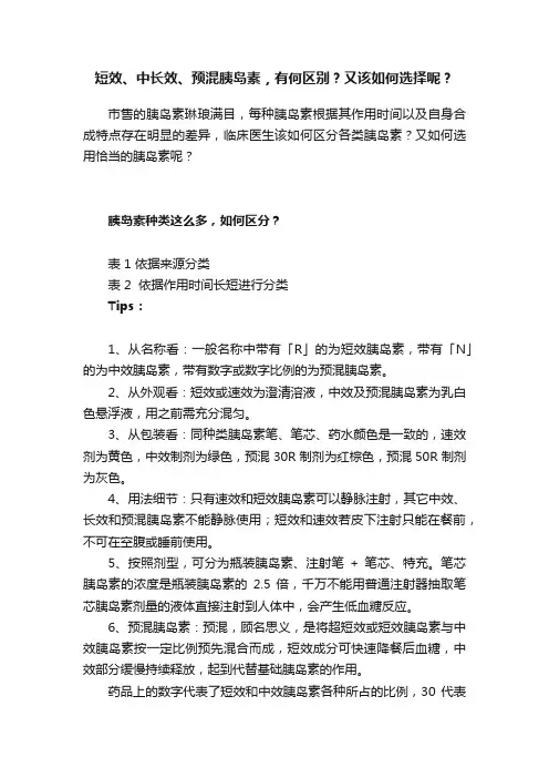 短效、中长效、预混胰岛素，有何区别？又该如何选择呢？