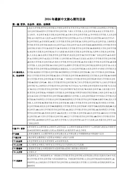 2016最新中文核心期刊目录