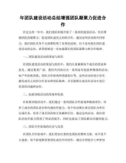 年团队建设活动总结增强团队凝聚力促进合作