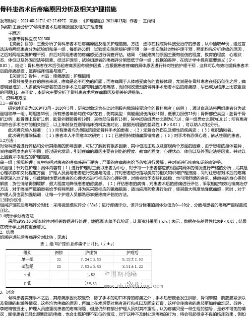 骨科患者术后疼痛原因分析及相关护理措施