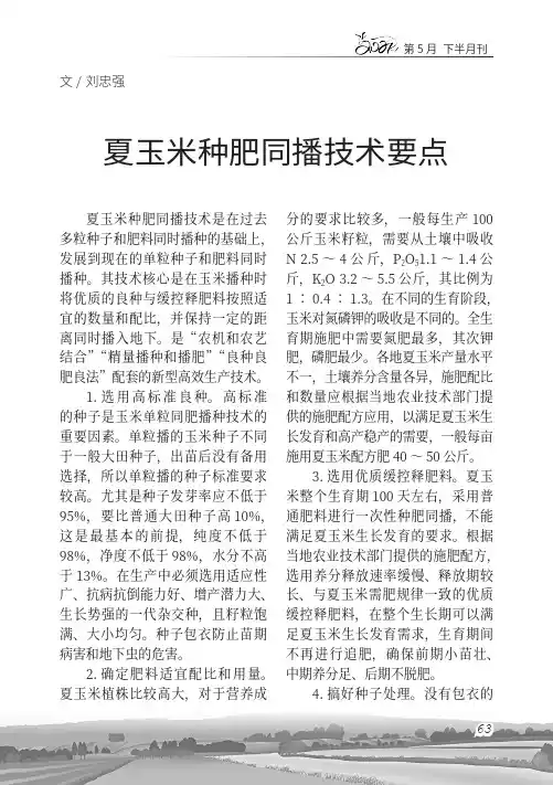 夏玉米种肥同播技术要点