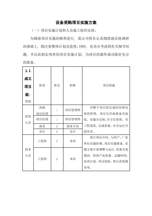 设备采购项目实施方案