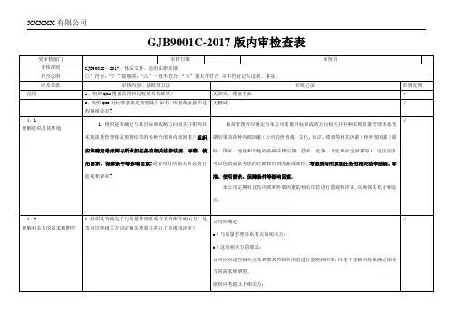 新-GJB9001C-2017内审检查表